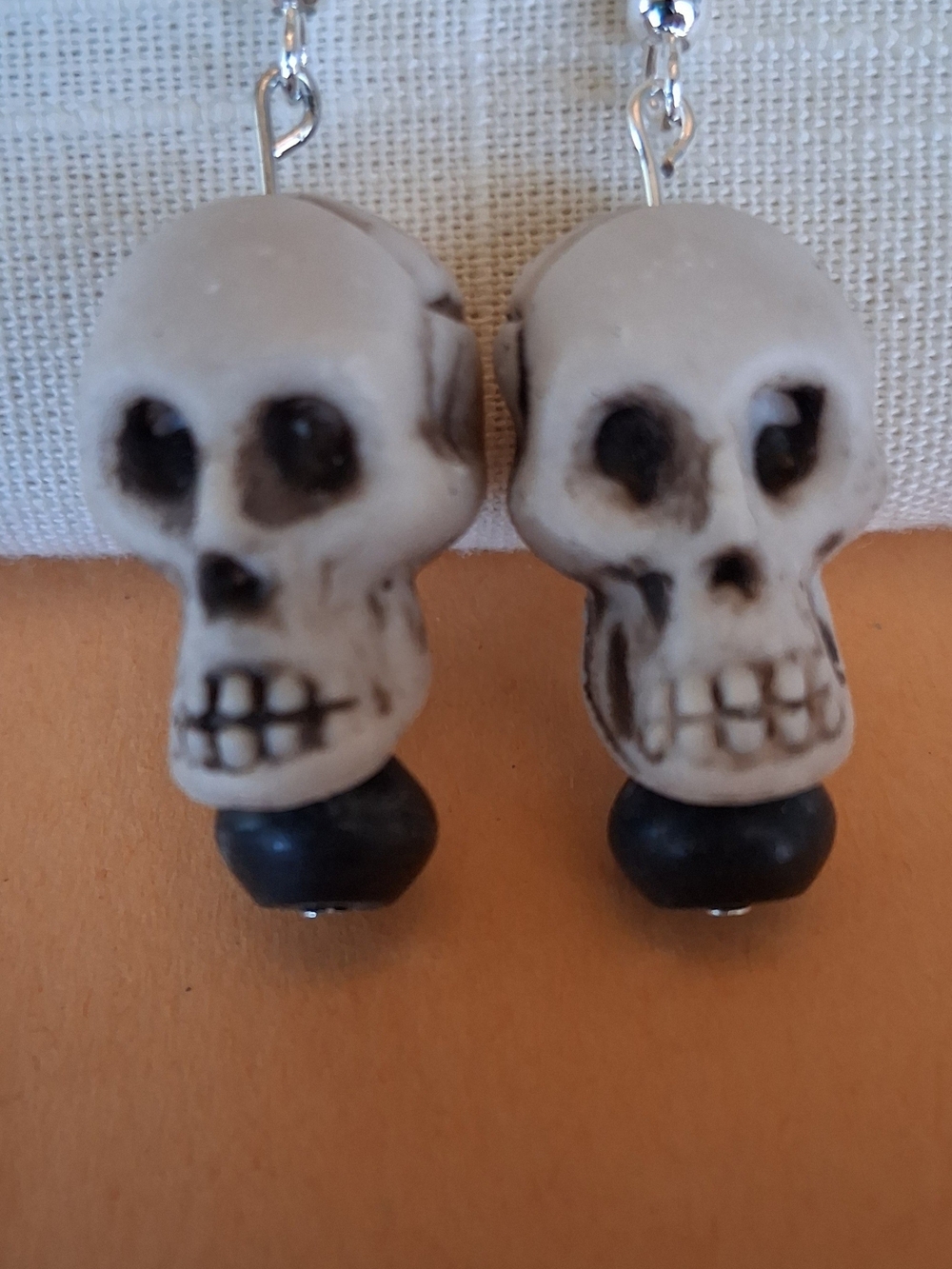 Skull Drop Goth Galloween Earrings in Cream and Black
